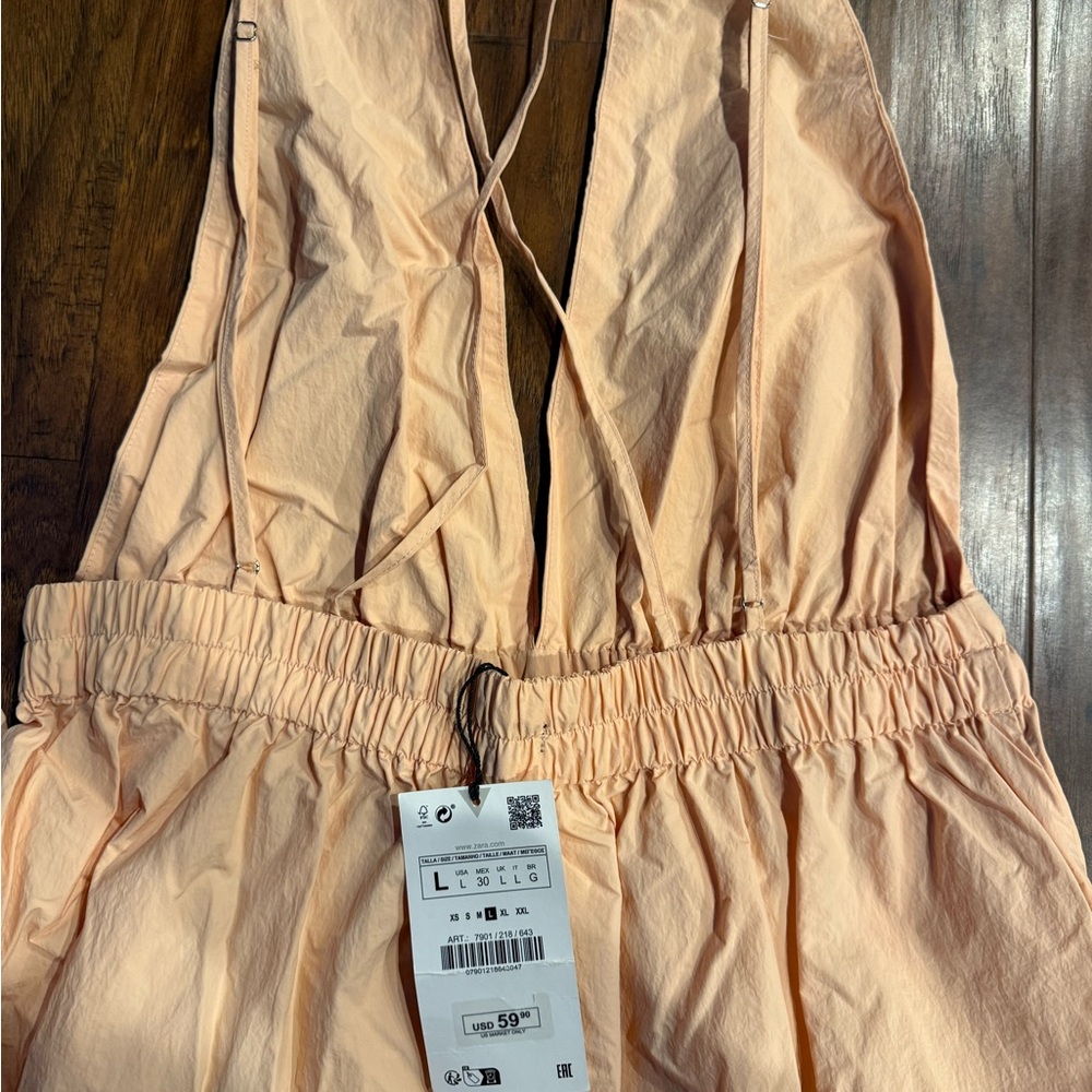 Zara Peach Pink Maxi Dress with Deep V-Neck - Picture 8 of 8